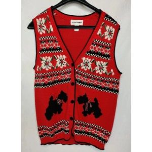 Alfred Dunner Ugly Sweater Vest Womens Size Medium Scottie Dogs Christmas